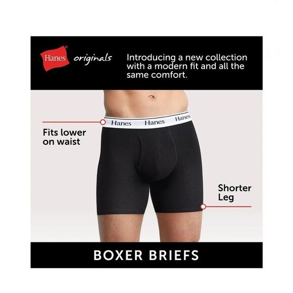 Hanes Originals Boxer Briefs, Moisture-Wicking Stretch Cotton 3-Pack Size 2XL - Picture 8 of 9